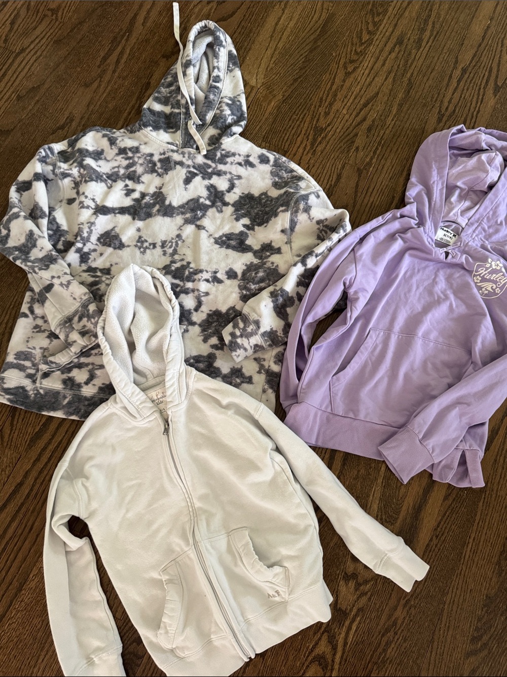 abercrombie kids Gray Tie-Dye, White & Lilac Hooded Kids Jackets (3-Pack Look)